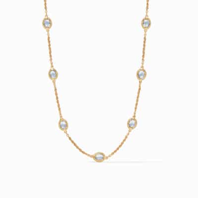 Julie Vos Calypso Demi Delicate Station Necklace Gold Chalcedony Blue