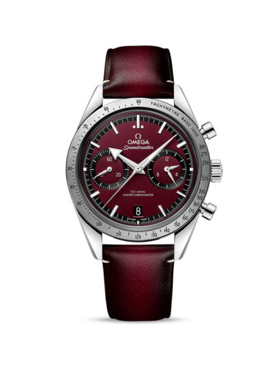 OMEGA Speedmaster '57 red watch on leather strap